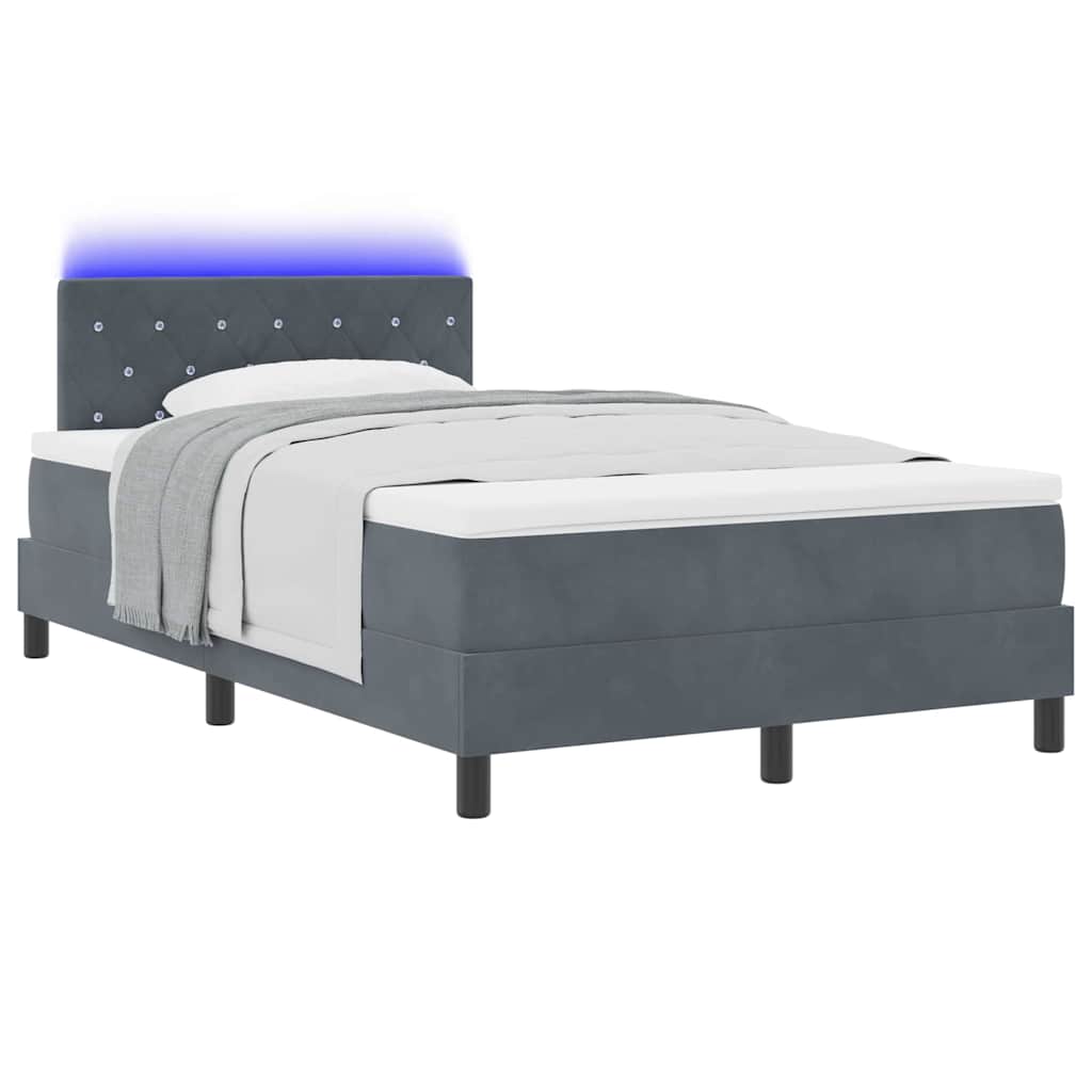 vidaXL Κρεβάτι με Στρώμα & LED Σκούρο Γκρι 120x200 εκ. Βελούδο