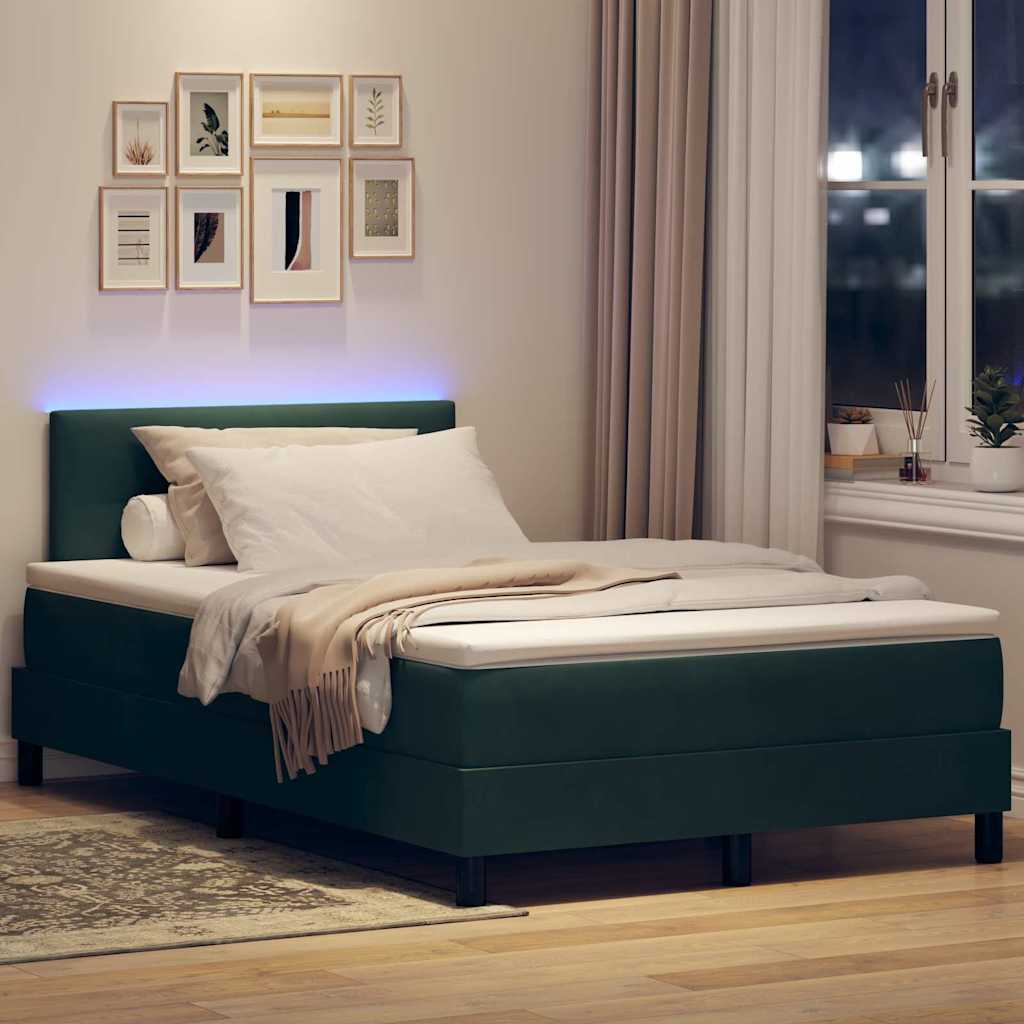 vidaXL LED Κρεβάτι με βάθρο με led Σκούρο Πράσινο 120 x 200 cm Βελούδο