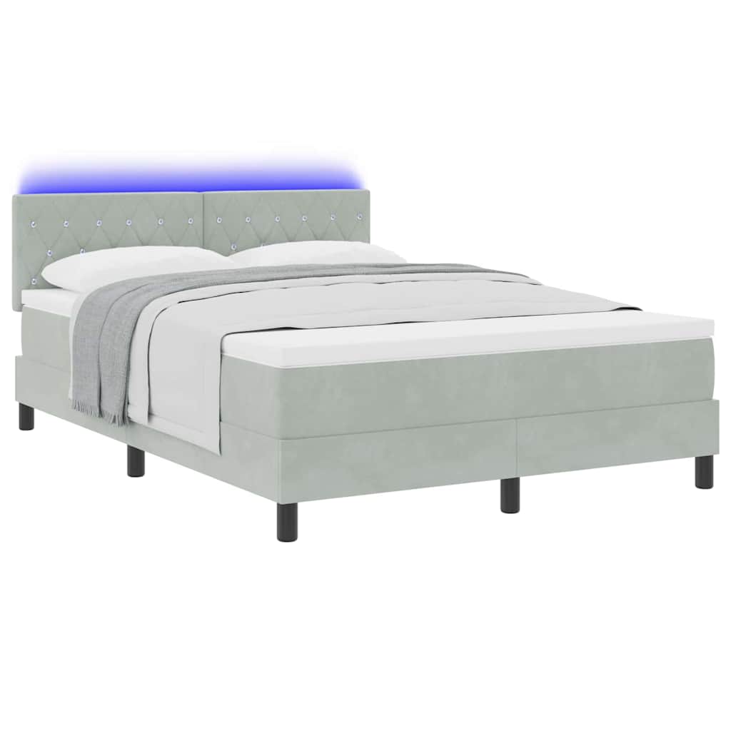 vidaXL LED Κρεβάτι με βάθρο με led Ανοιχτό γκρι 140 x 200 cm Βελούδο