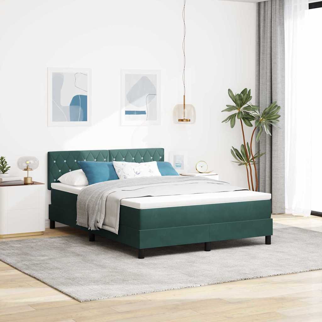vidaXL LED Κρεβάτι με βάθρο με led Σκούρο Πράσινο 140 x 200 cm Βελούδο