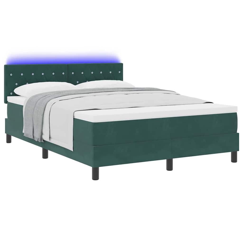 vidaXL LED Κρεβάτι με βάθρο με led Σκούρο Πράσινο 160 x 200 cm Βελούδο
