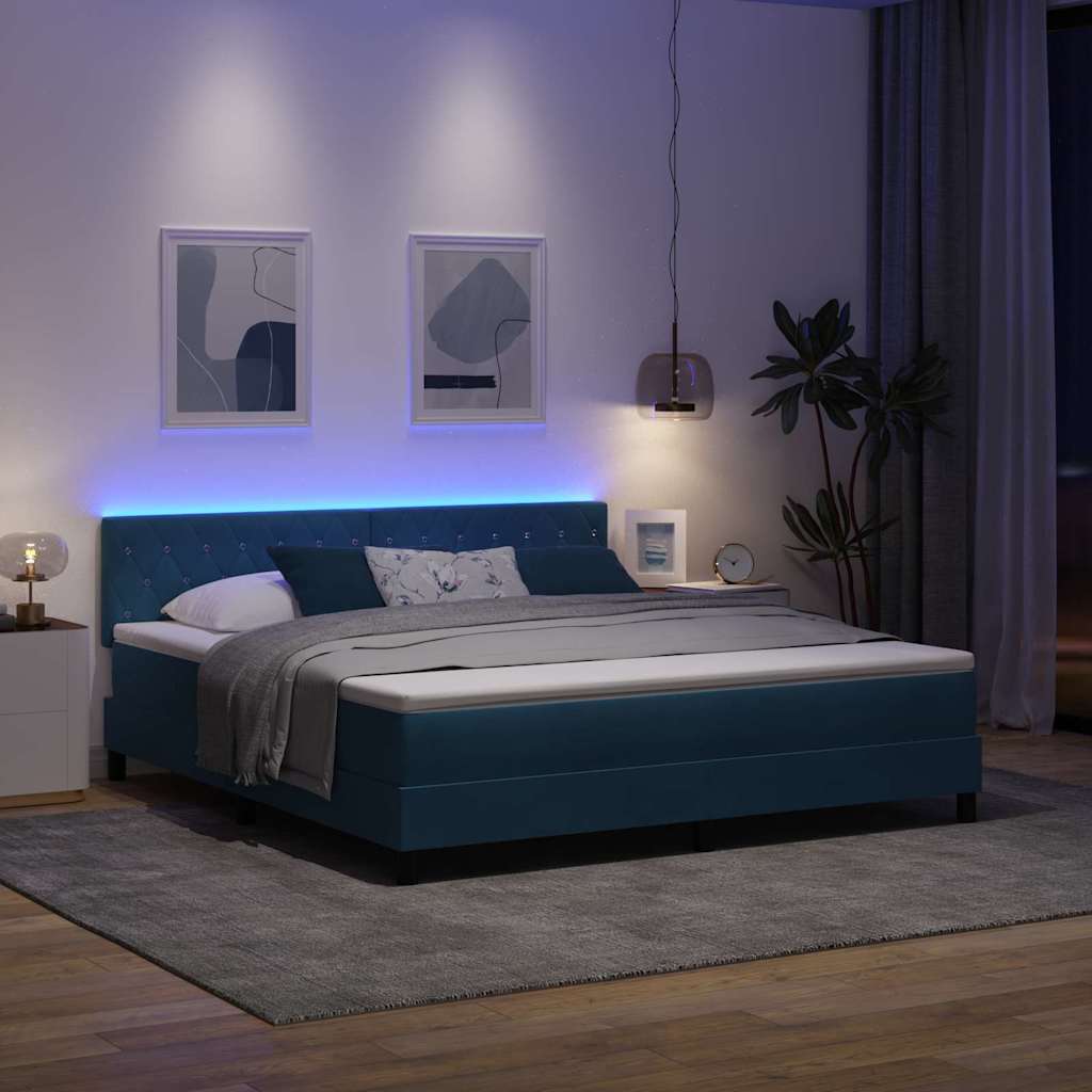 vidaXL LED Κρεβάτι με βάθρο Σκούρο Μπλε 180 x 200 cm Βελούδο