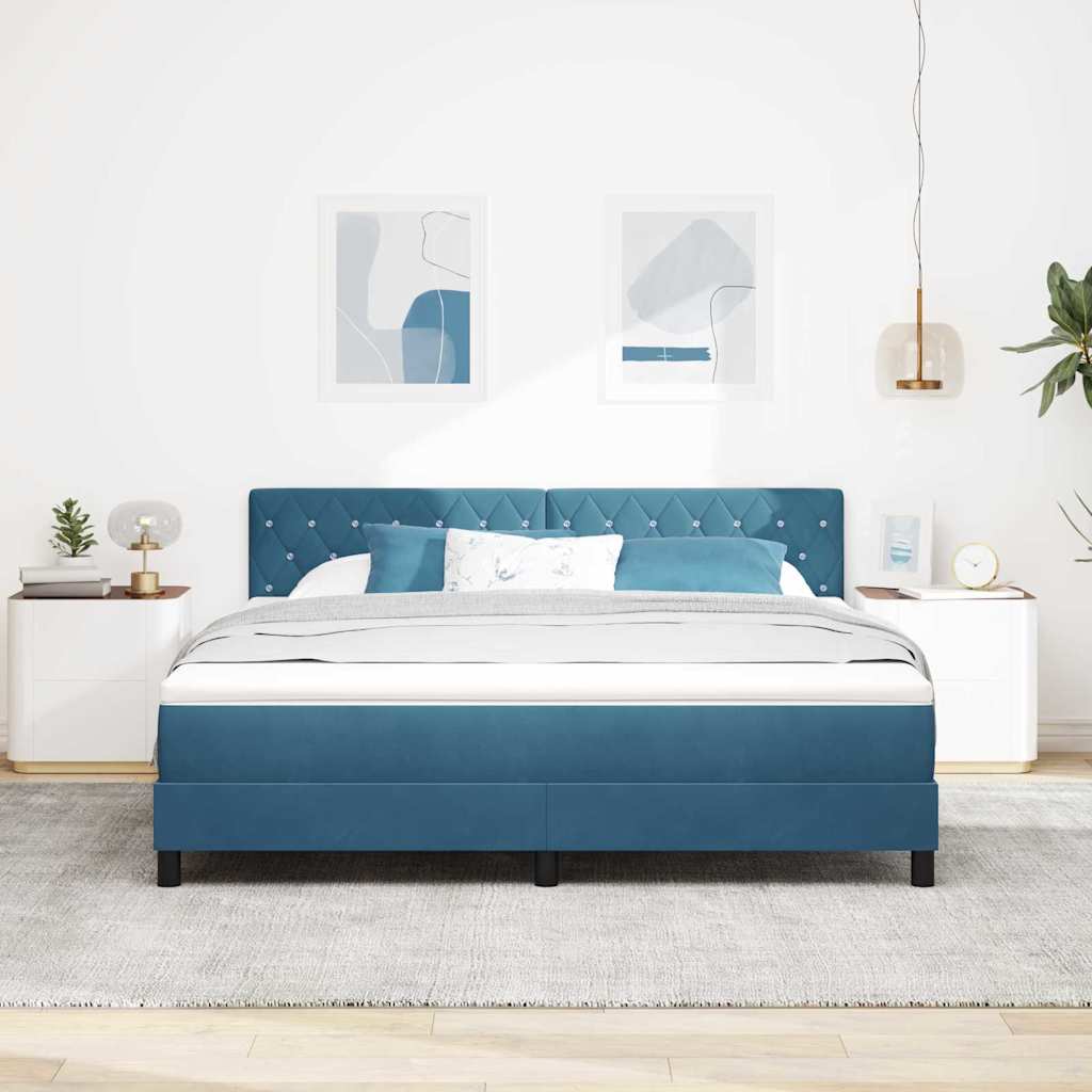vidaXL LED Κρεβάτι με βάθρο Σκούρο Μπλε 180 x 200 cm Βελούδο