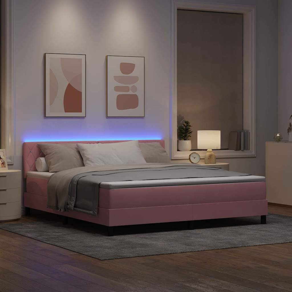 vidaXL LED Κρεβάτι με βάθρο με κεφαλάρι Ροζ 180 x 200 cm Βελούδο