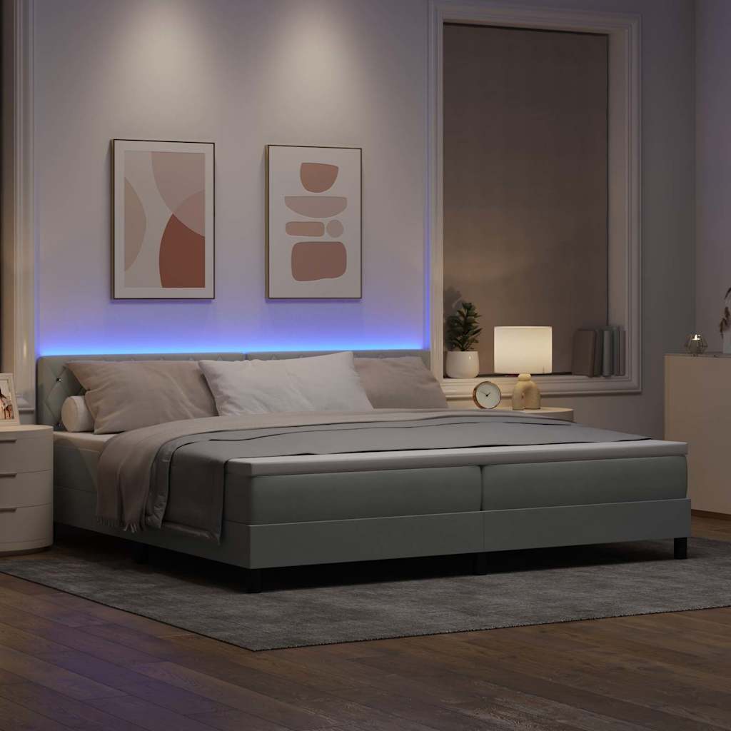 vidaXL LED Κρεβάτι με βάθρο με led Ανοιχτό γκρι 200 x 200 cm Βελούδο