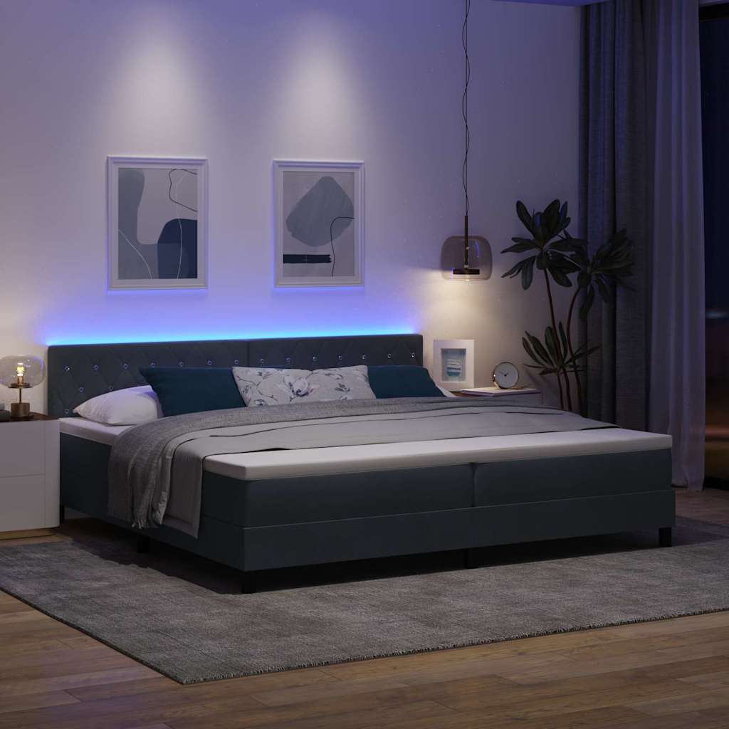 vidaXL LED Κρεβάτι με βάθρο με στρώμα Σκούρο Γκρι 200 x 200 cm Βελούδο