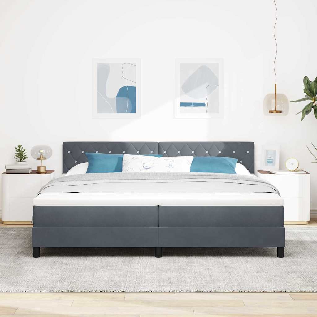 vidaXL LED Κρεβάτι με βάθρο με στρώμα Σκούρο Γκρι 200 x 200 cm Βελούδο