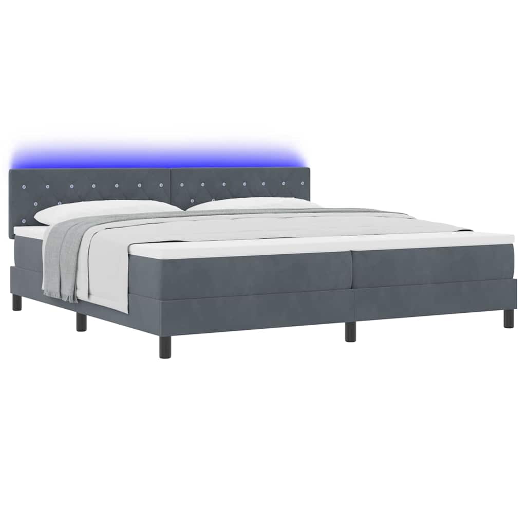vidaXL LED Κρεβάτι με βάθρο με στρώμα Σκούρο Γκρι 200 x 200 cm Βελούδο