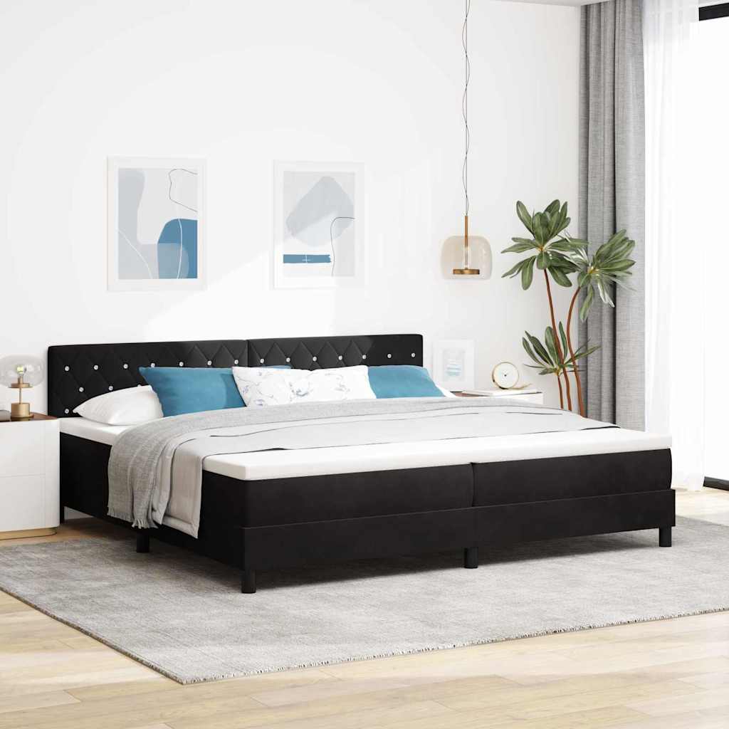 vidaXL LED Κρεβάτι με βάθρο με κεφαλάρι Μαύρο 200 x 200 cm Βελούδο