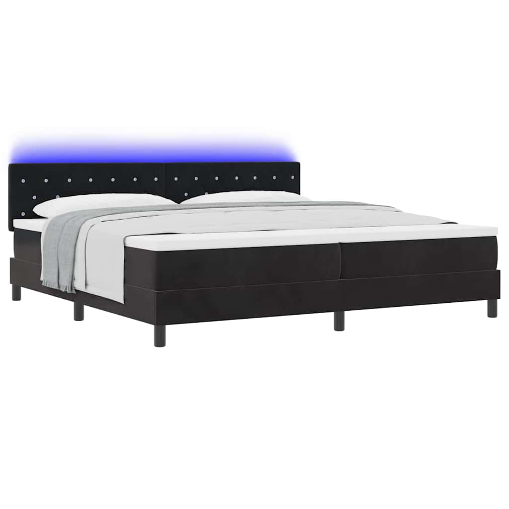 vidaXL LED Κρεβάτι με βάθρο με κεφαλάρι Μαύρο 200 x 200 cm Βελούδο