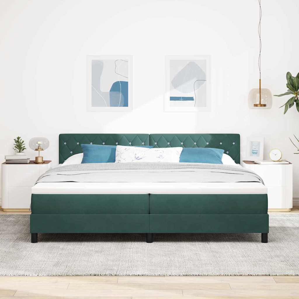 vidaXL LED Κρεβάτι με βάθρο με led Σκούρο Πράσινο 200 x 200 cm Βελούδο