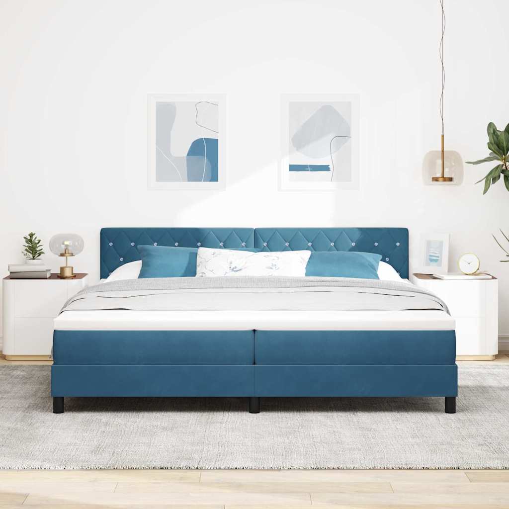 vidaXL LED Κρεβάτι με βάθρο Σκούρο Μπλε 200 x 200 cm Βελούδο