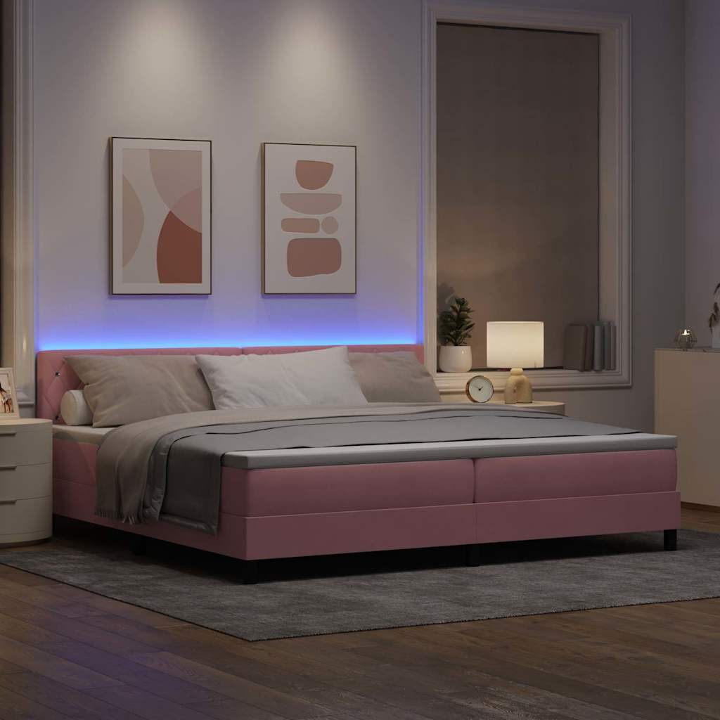 vidaXL LED Κρεβάτι με βάθρο με στρώμα με led Ροζ 200 x 200 cm Βελούδο