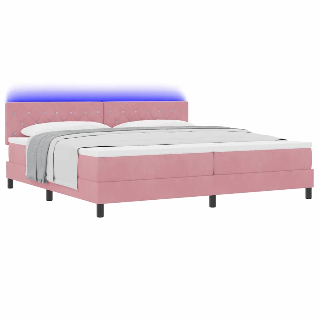 vidaXL LED Κρεβάτι με βάθρο με στρώμα με led Ροζ 200 x 200 cm Βελούδο