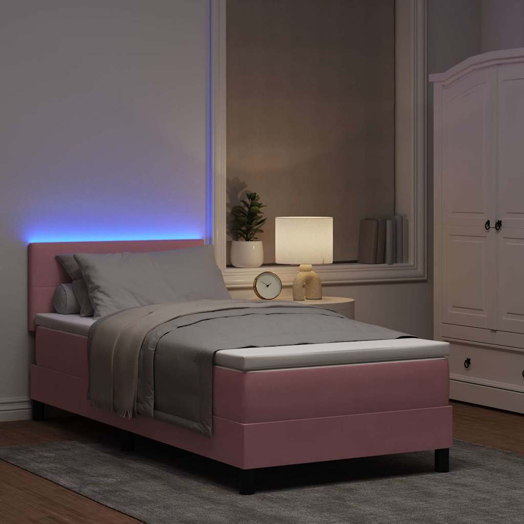 vidaXL LED Κρεβάτι με βάθρο με κεφαλάρι Ροζ 80 x 200 cm Βελούδο