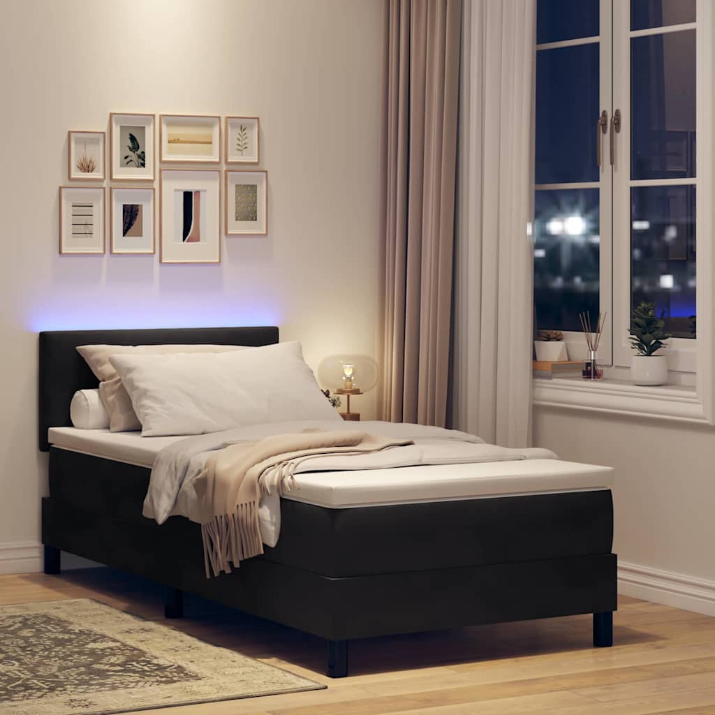 κρεβάτι Box Spring vidaXL με στρώμα & LED μαύρο 90x190 εκ. βελούδο