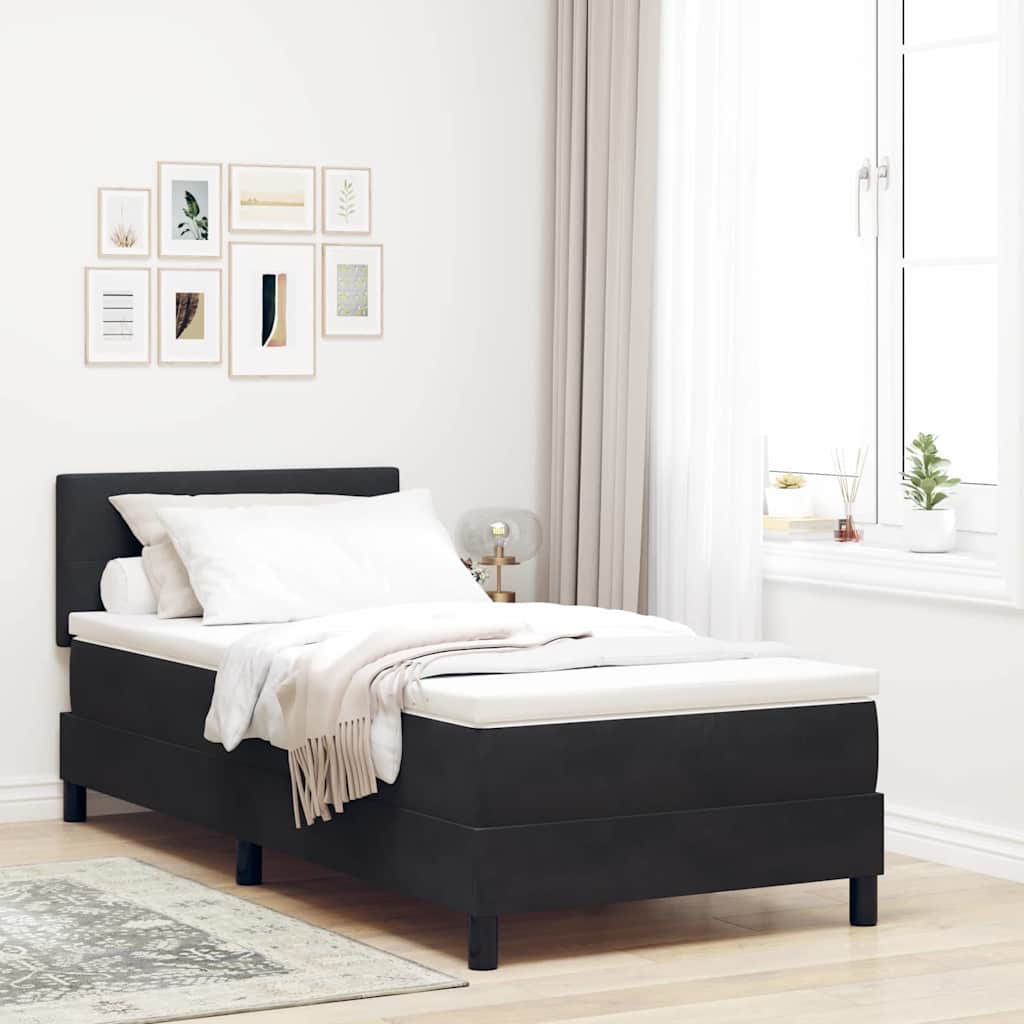 κρεβάτι Box Spring vidaXL με στρώμα & LED μαύρο 90x190 εκ. βελούδο
