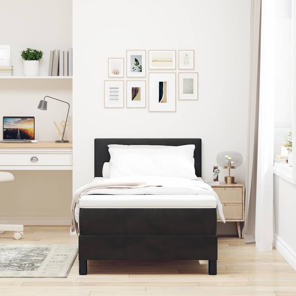 κρεβάτι Box Spring vidaXL με στρώμα & LED μαύρο 90x190 εκ. βελούδο