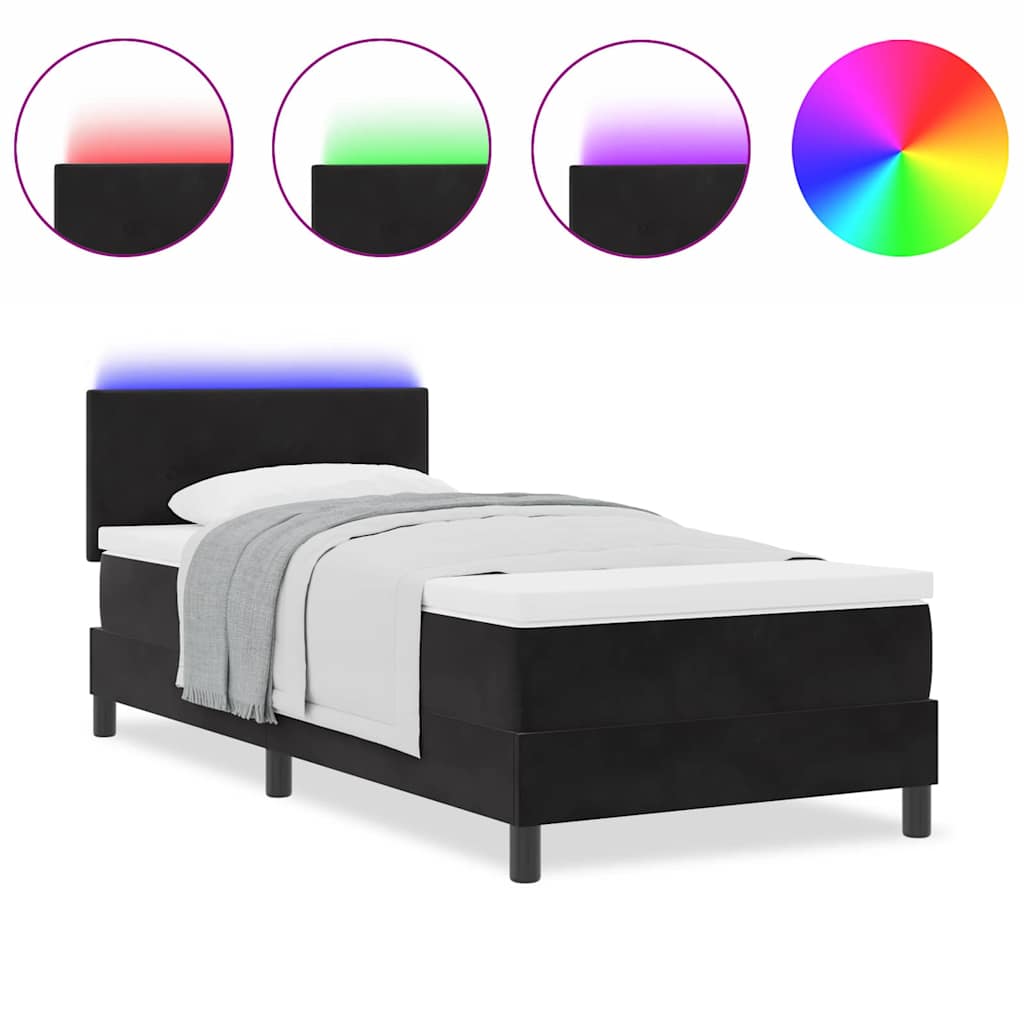 κρεβάτι Box Spring vidaXL με στρώμα & LED μαύρο 90x190 εκ. βελούδο