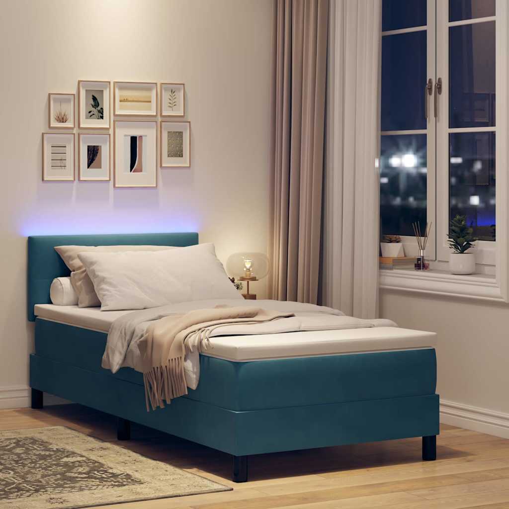 vidaXL LED Κρεβάτι με βάθρο Σκούρο Μπλε 90 x 190 cm Βελούδο