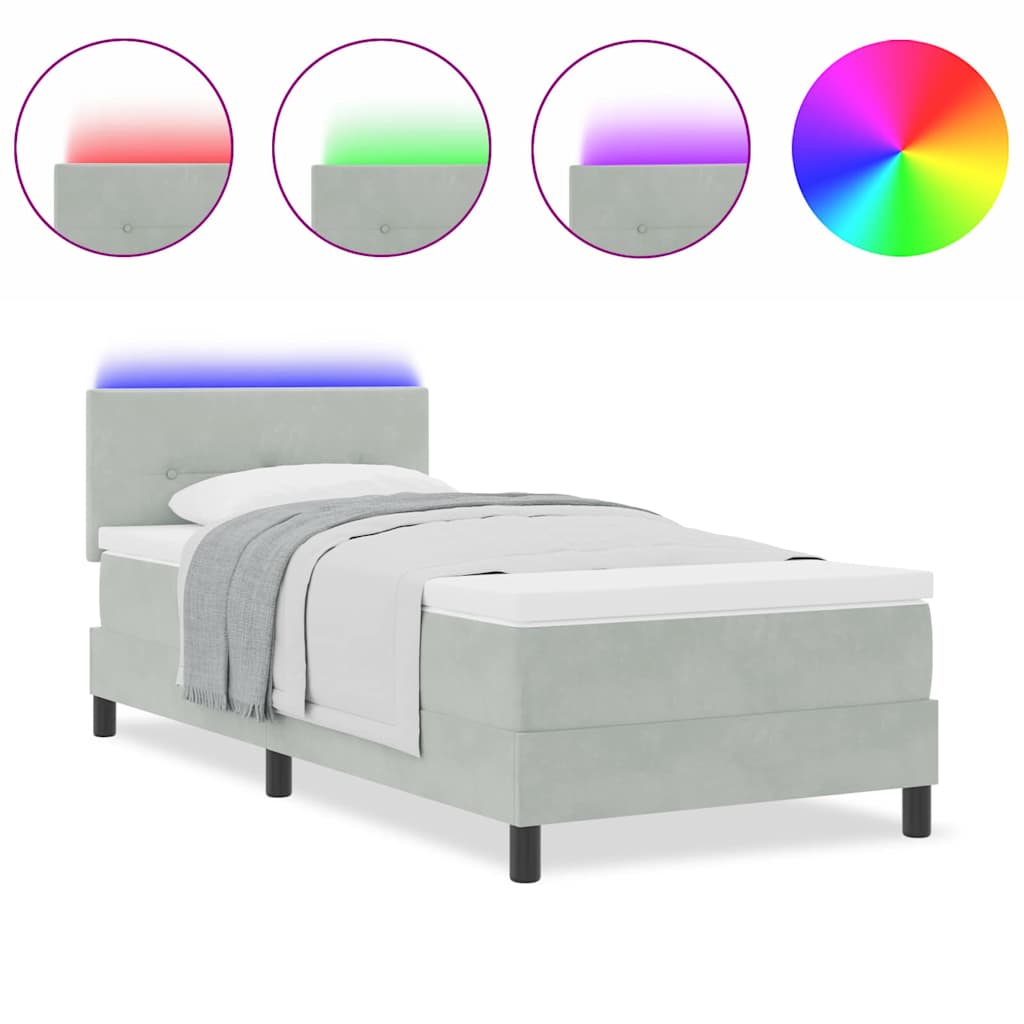 vidaXL Κρεβάτι με Στρώμα & Λάμπα LED Γκρί 90x200 εκ. Βελούδο