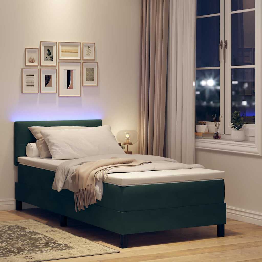 vidaXL LED Κρεβάτι με βάθρο Σκούρο Πράσινο 100 x 200 cm Βελούδο