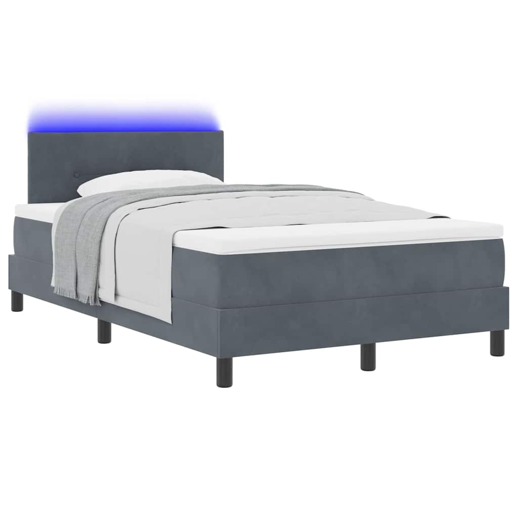 vidaXL LED Κρεβάτι με βάθρο Σκούρο Γκρι 120 x 190 cm Βελούδο