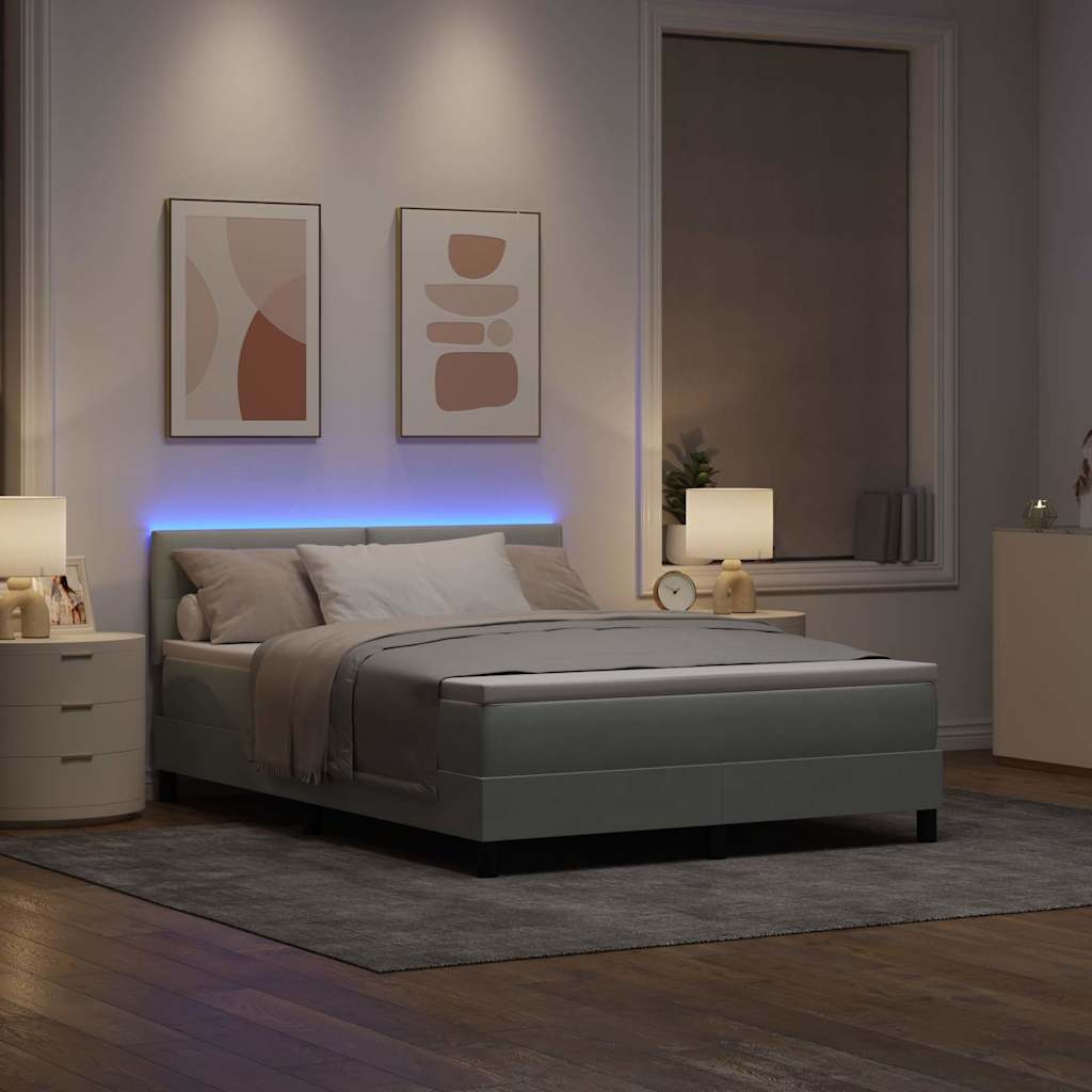 vidaXL LED Κρεβάτι με βάθρο Ανοιχτό γκρι 140 x 190 cm Βελούδο