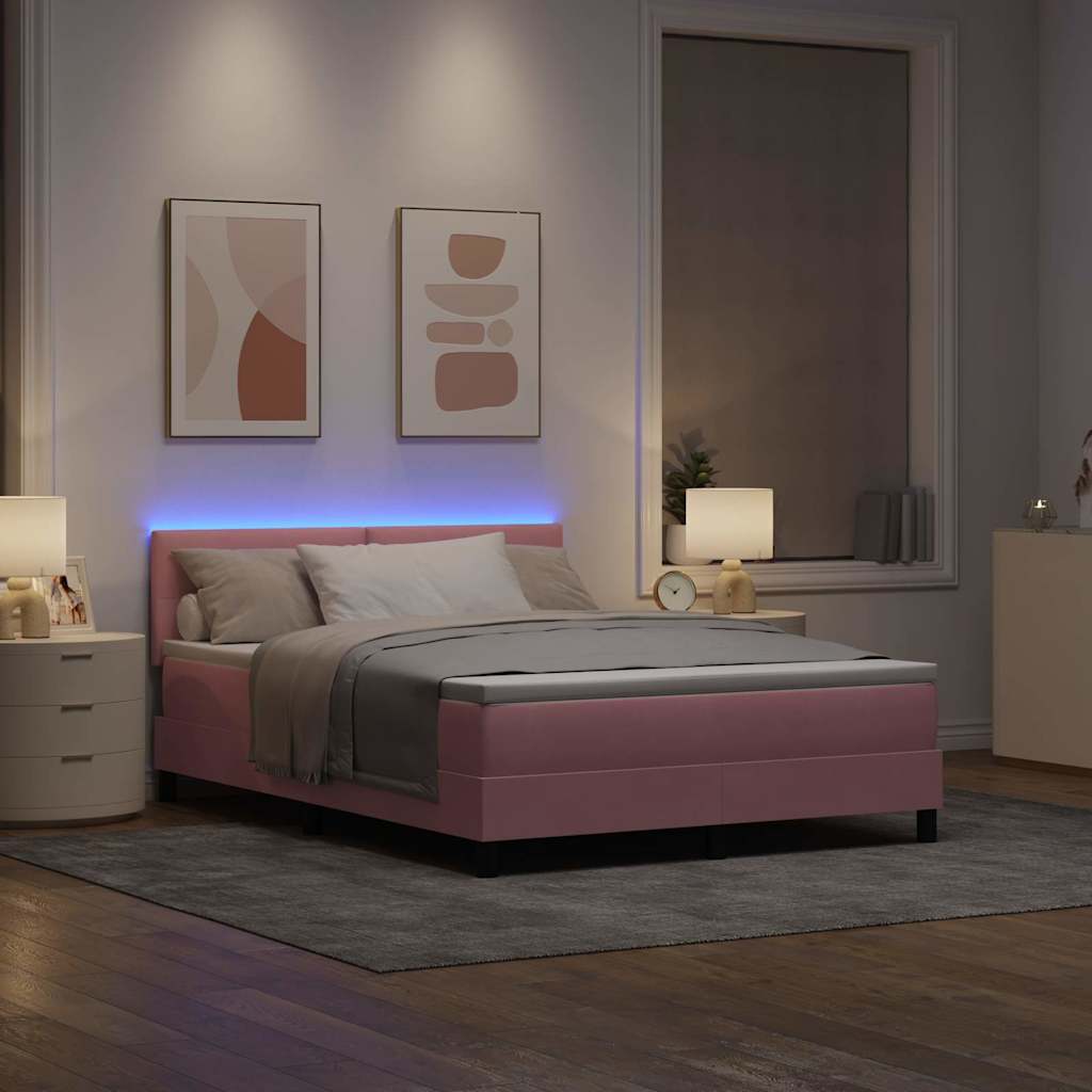 vidaXL LED Κρεβάτι με βάθρο με κεφαλάρι Ροζ 140 x 190 cm Βελούδο