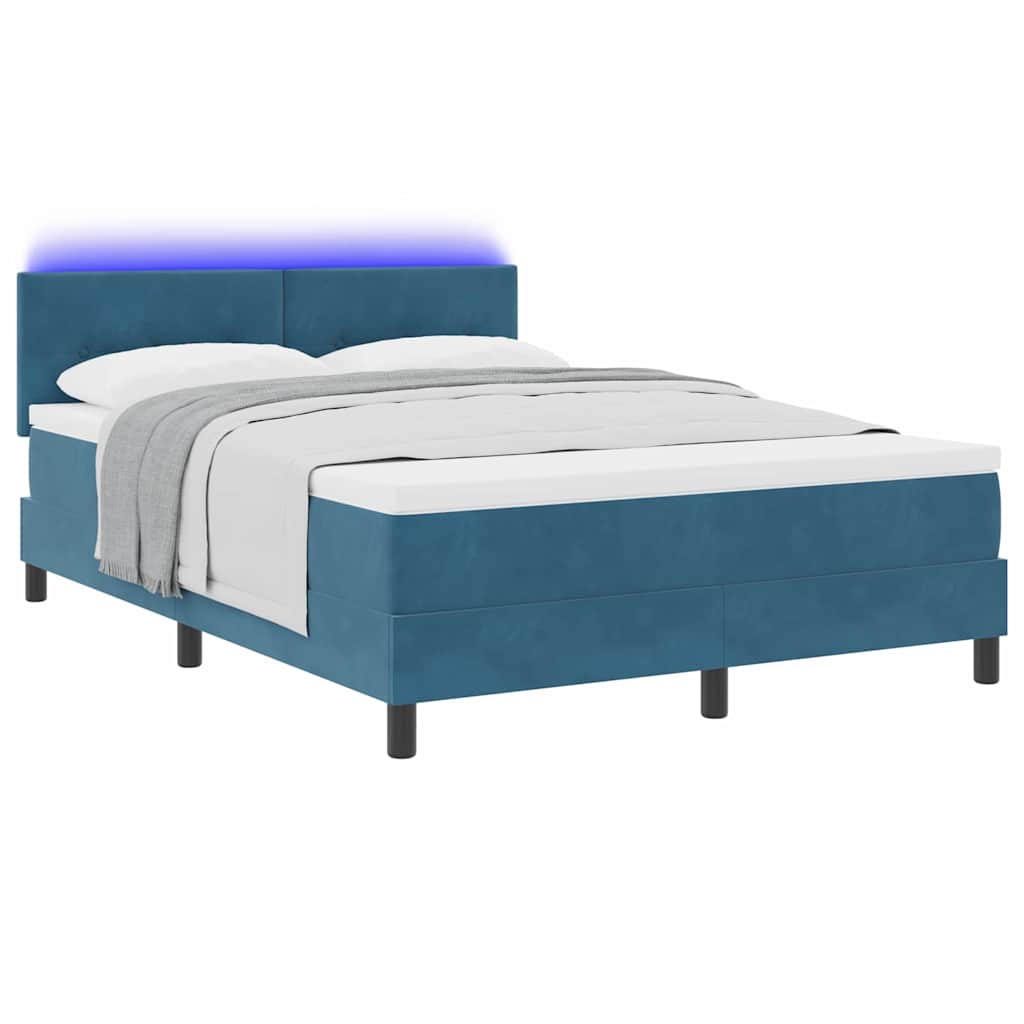 vidaXL LED Κρεβάτι με βάθρο Σκούρο Μπλε 140 x 200 cm Βελούδο