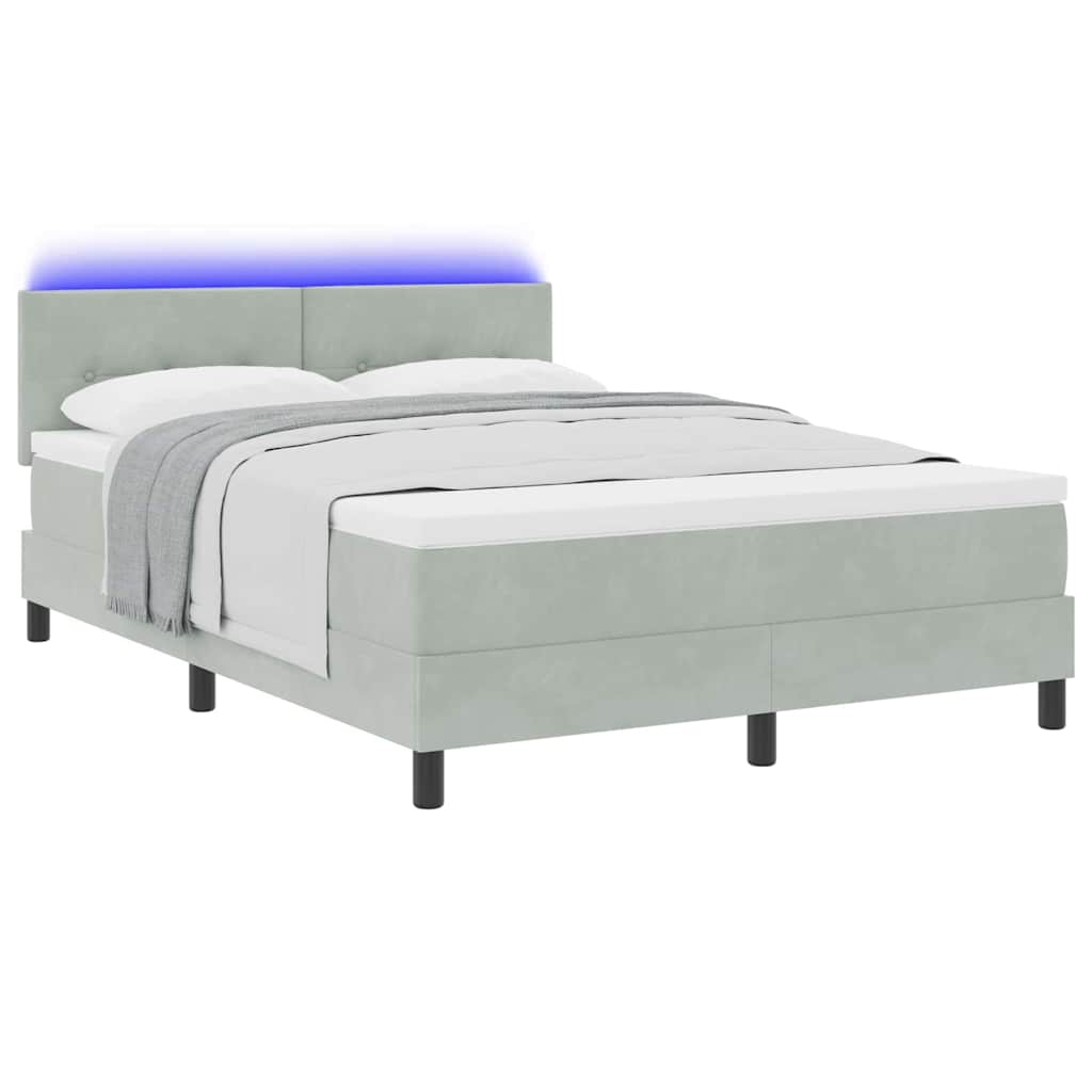 vidaXL LED Κρεβάτι με βάθρο Ανοιχτό γκρι 160 x 200 cm Βελούδο
