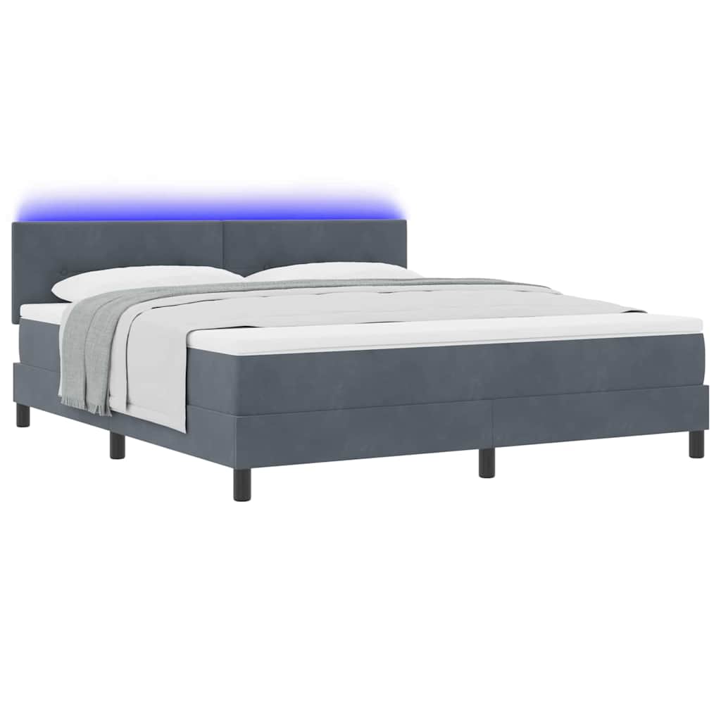 vidaXL LED Κρεβάτι με βάθρο Σκούρο Γκρι 180 x 200 cm Βελούδο