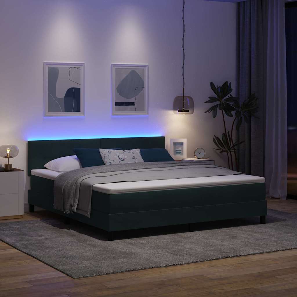 vidaXL LED Κρεβάτι με βάθρο Σκούρο Πράσινο 180 x 200 cm Βελούδο