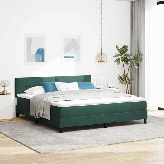 vidaXL LED Κρεβάτι με βάθρο Σκούρο Πράσινο 180 x 200 cm Βελούδο