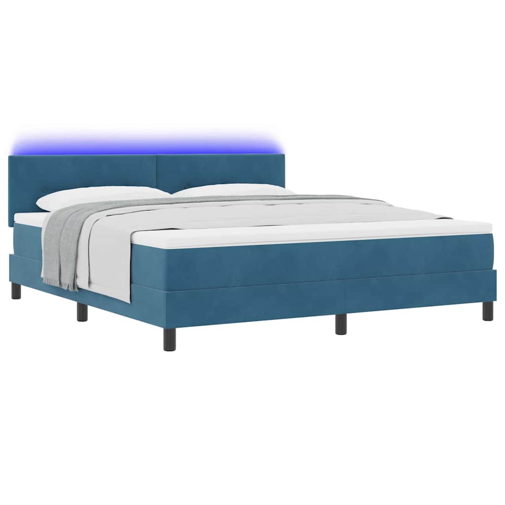 vidaXL LED Κρεβάτι με βάθρο Σκούρο Μπλε 180 x 200 cm Βελούδο