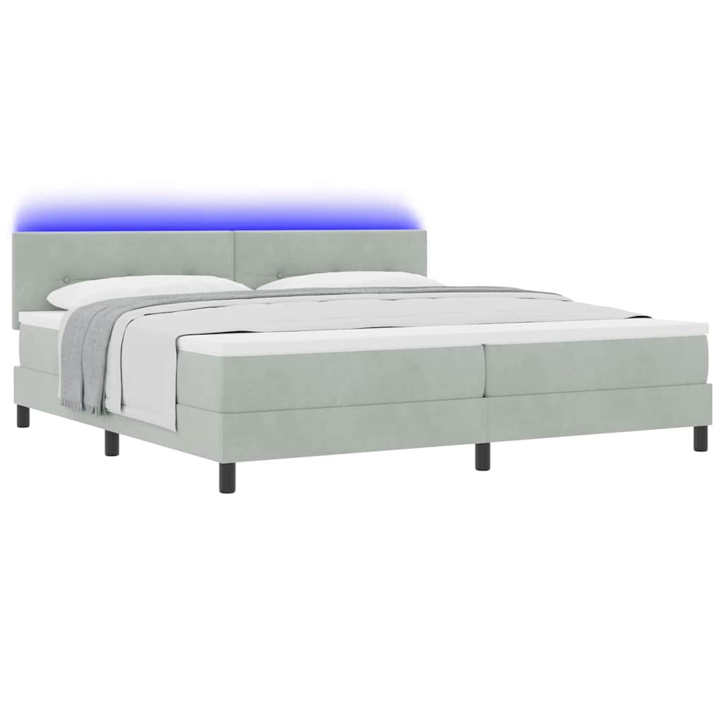 vidaXL LED Κρεβάτι με βάθρο Ανοιχτό γκρι 200 x 200 cm Βελούδο