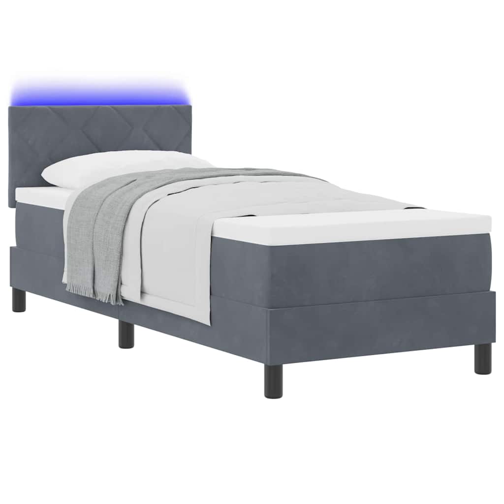 vidaXL LED Κρεβάτι με βάθρο Σκούρο Γκρι 80 x 200 cm Βελούδο