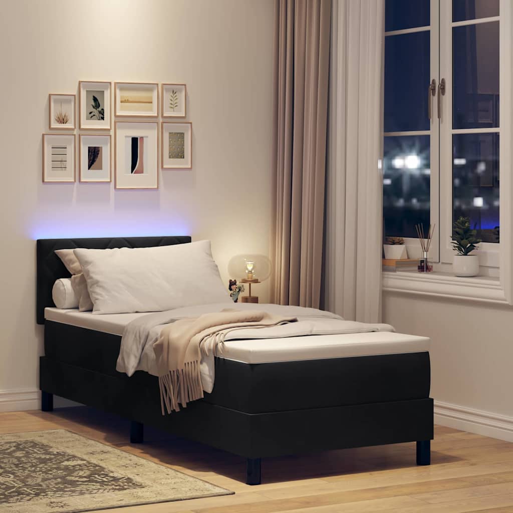 vidaXL LED Κρεβάτι με βάθρο με κεφαλάρι Μαύρο 80 x 200 cm Βελούδο