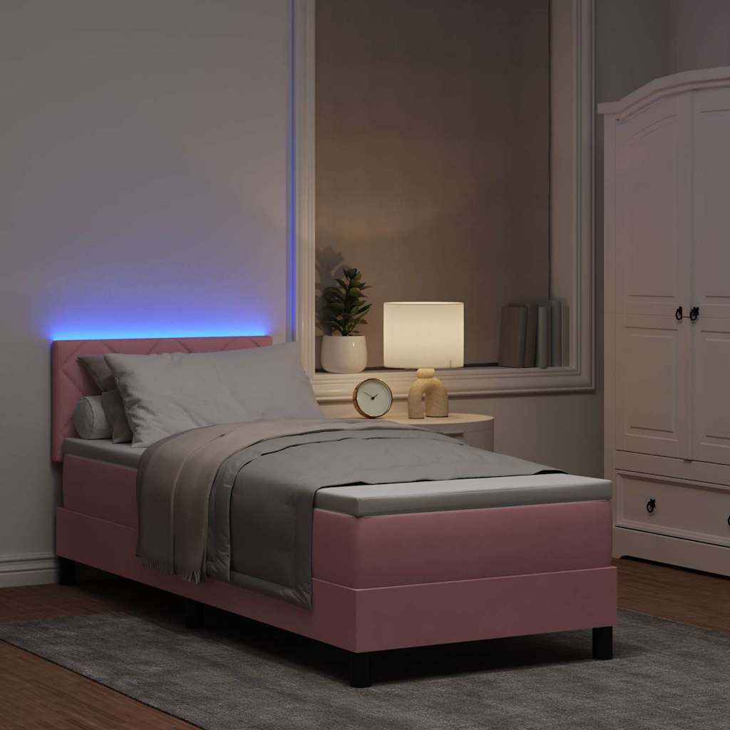 vidaXL LED Κρεβάτι με βάθρο με κεφαλάρι Ροζ 80 x 200 cm Βελούδο