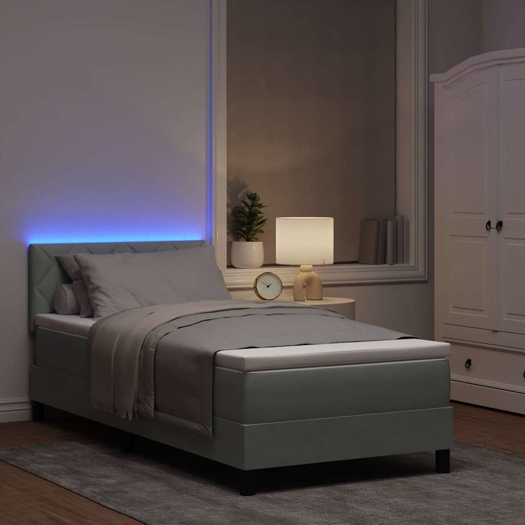 vidaXL κρεβάτι τύπου box spring με στρώμα & LED φως Γκρι 90x190 εκ Βελούδο