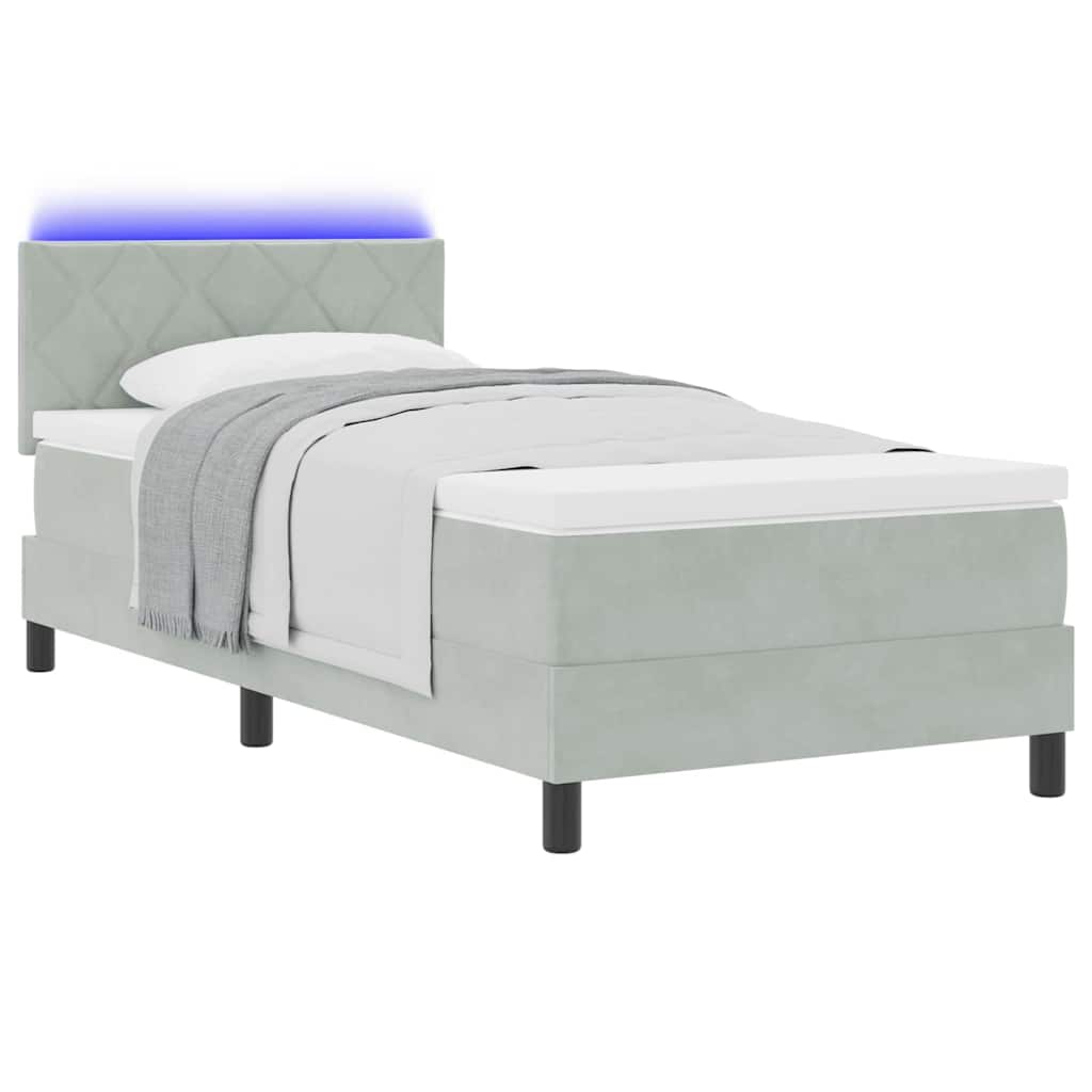 vidaXL κρεβάτι τύπου box spring με στρώμα & LED φως Γκρι 90x190 εκ Βελούδο