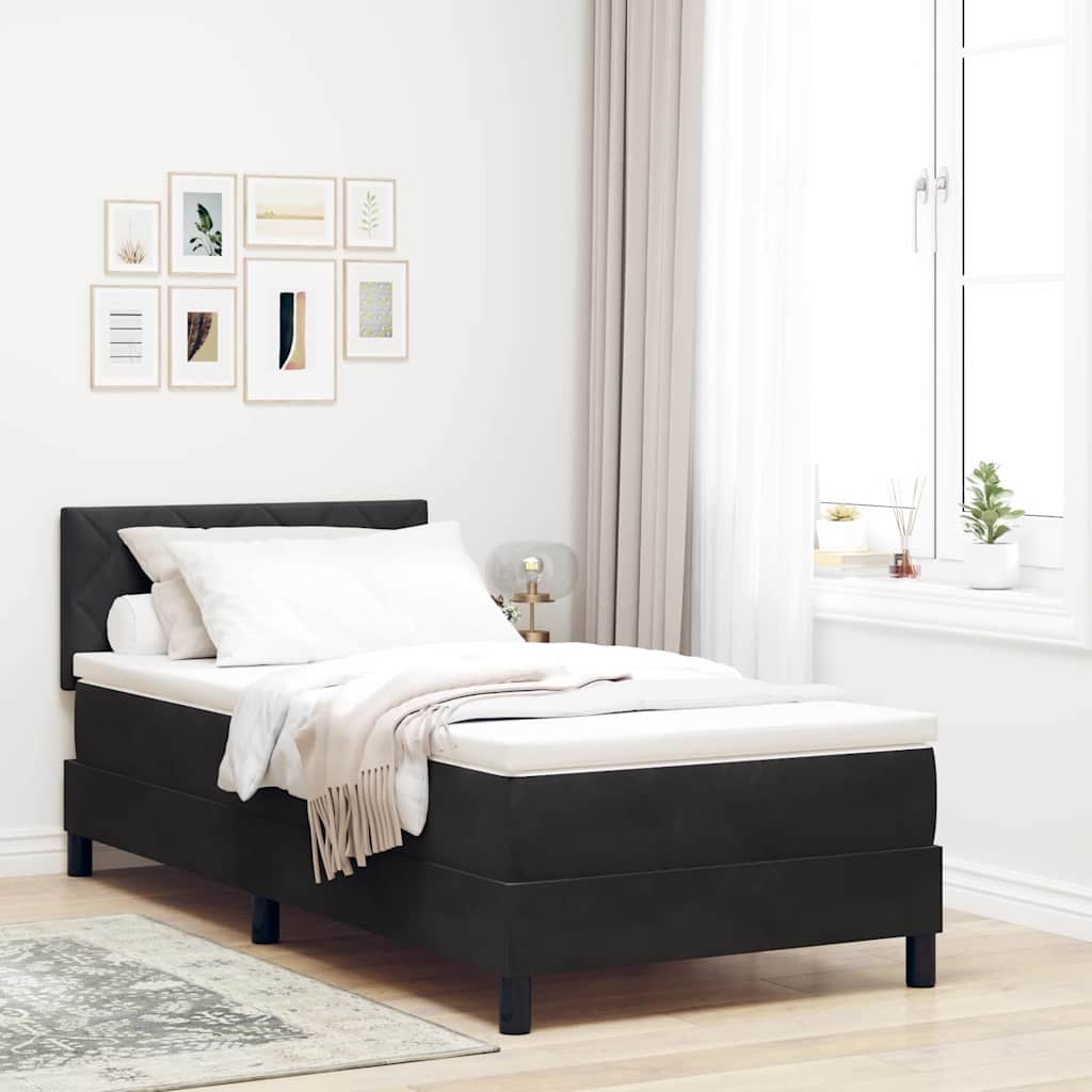 vidaXL Κρεβάτι Box Spring με Στρώμα & LED Μαύρο 90x200 εκ Βελούδο