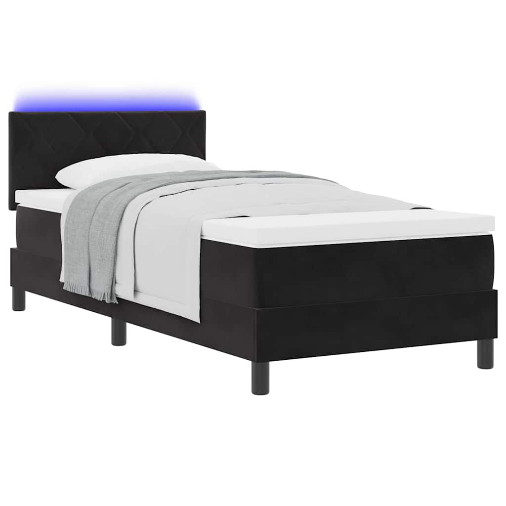 vidaXL Κρεβάτι Box Spring με Στρώμα & LED Μαύρο 90x200 εκ Βελούδο