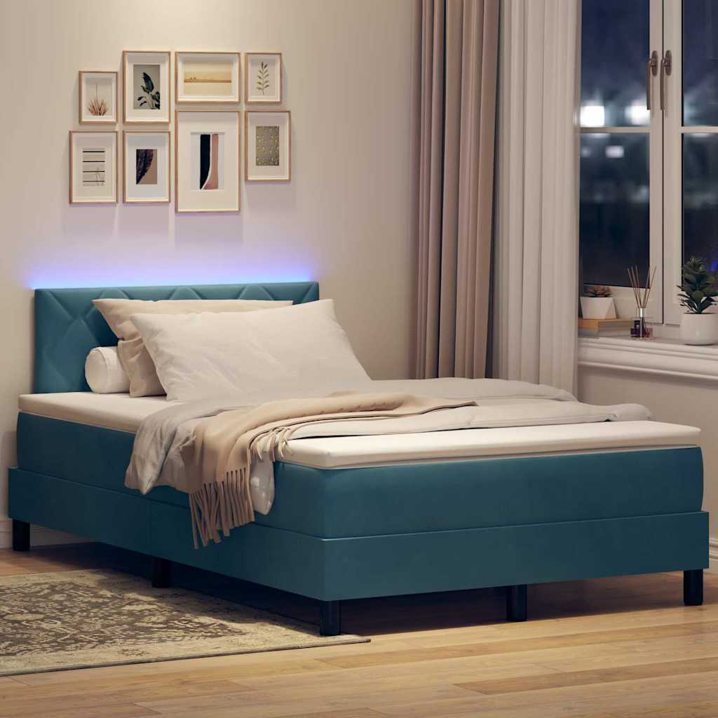 vidaXL LED Κρεβάτι με βάθρο Σκούρο Μπλε 120 x 190 cm Βελούδο