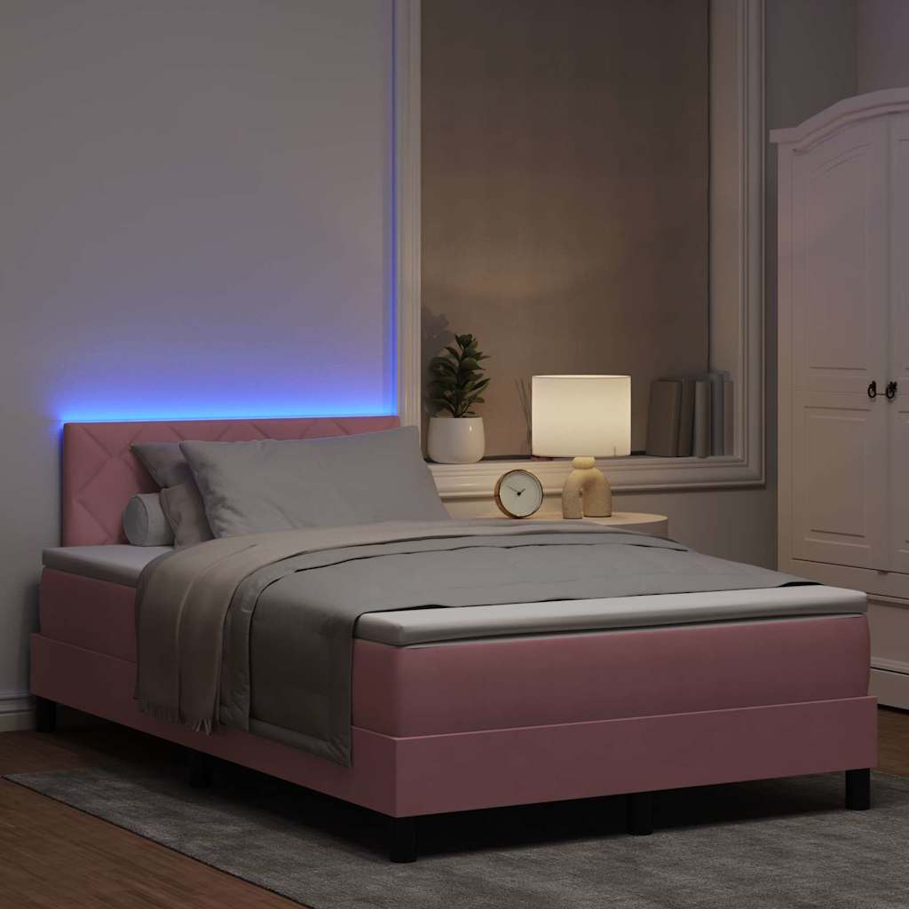 vidaXL LED Κρεβάτι με βάθρο με κεφαλάρι Ροζ 120 x 200 cm Βελούδο