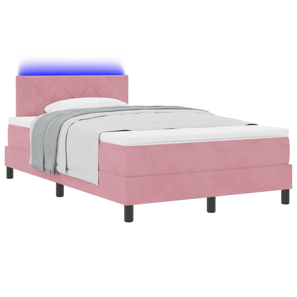 vidaXL LED Κρεβάτι με βάθρο με κεφαλάρι Ροζ 120 x 200 cm Βελούδο