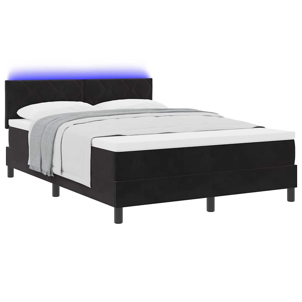 vidaXL LED Κρεβάτι με βάθρο με κεφαλάρι Μαύρο 140 x 190 cm Βελούδο
