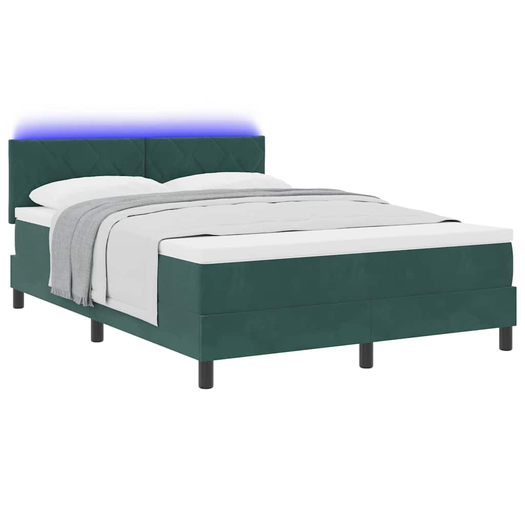 vidaXL LED Κρεβάτι με βάθρο Σκούρο Πράσινο 140 x 190 cm Βελούδο