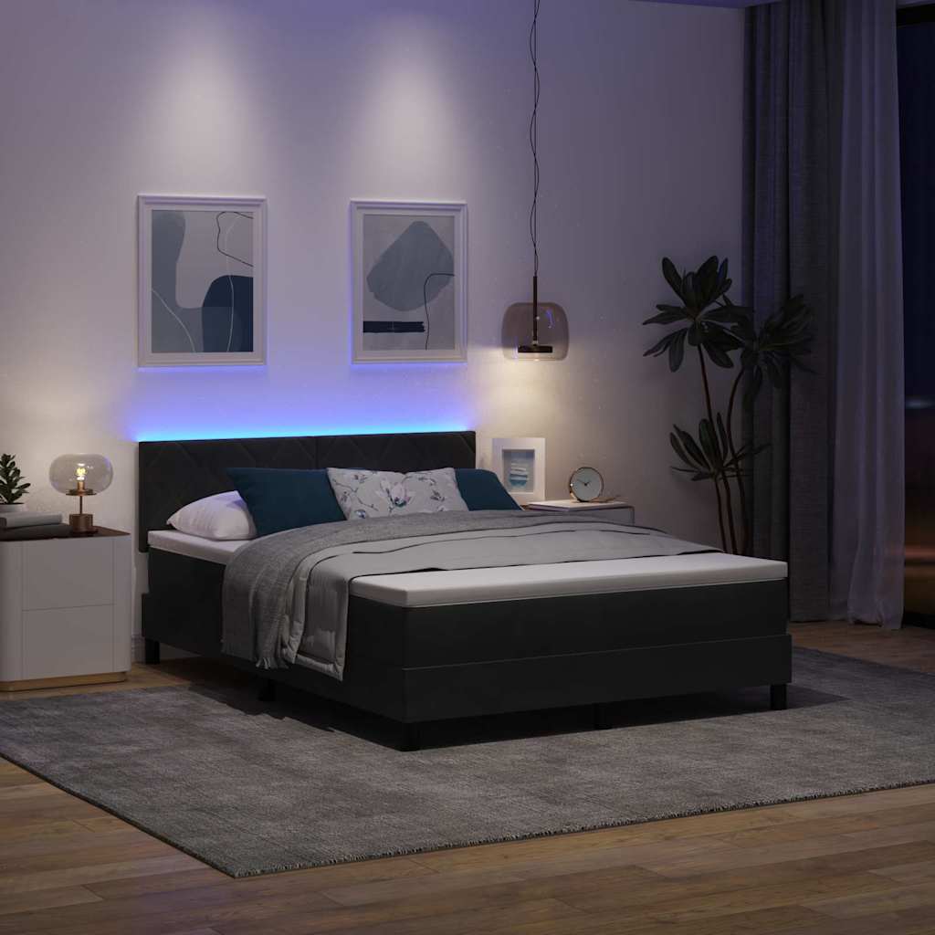 vidaXL LED Κρεβάτι με βάθρο με κεφαλάρι Μαύρο 140 x 200 cm Βελούδο