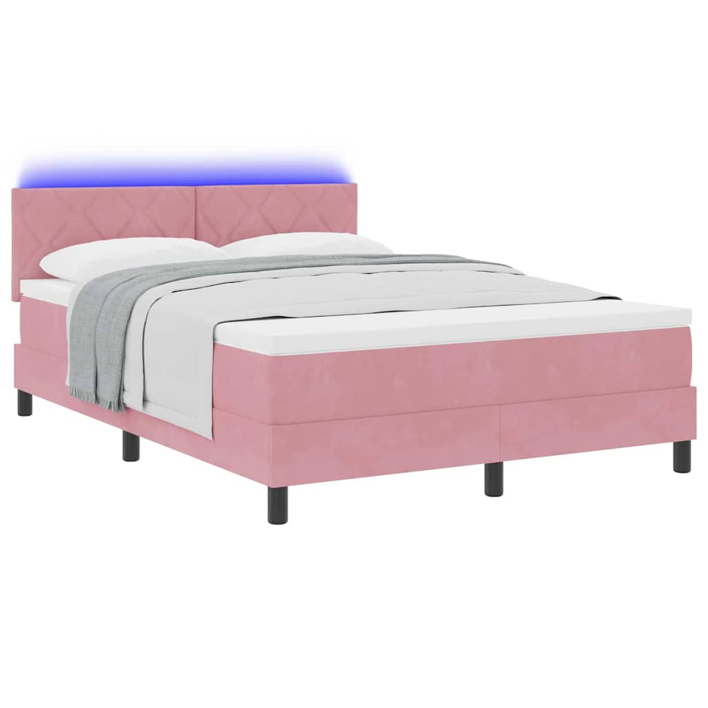 vidaXL LED Κρεβάτι με βάθρο με κεφαλάρι Ροζ 140 x 200 cm Βελούδο